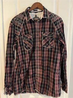 Roar Black & Red Plaid Button-Down Shirt
